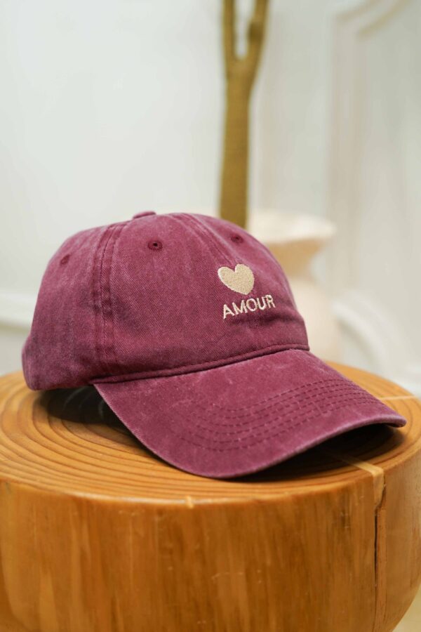 Casquette AMOUR délavé bordeaux/beige